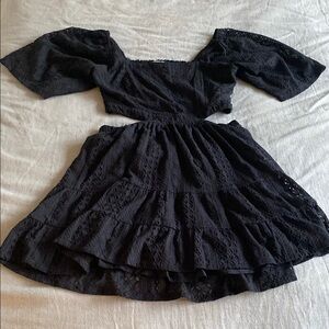 Saltwater LUXE Black Ruched Puff Sleeve Mini Dress